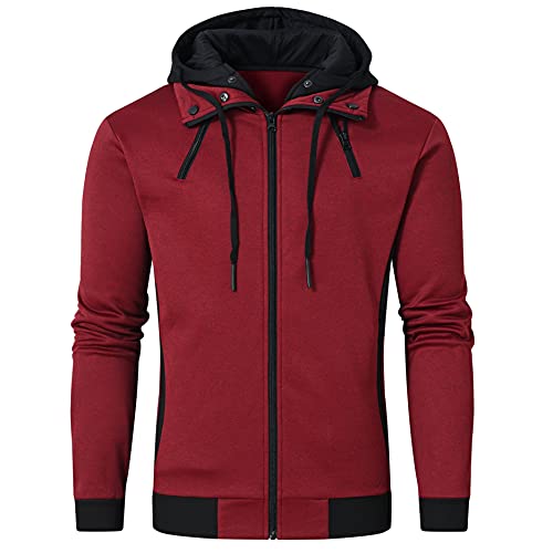 Image of YuKaiChen Men's Hooded Jacket Slim Fit Double Zipper Turtleneck Fleece Hoodie Outerwear
