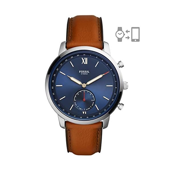 Fossil Men's 44mm Neutra Stainless Steel and Leather Hybrid Smart Watch, Color: Silver, Brown (Model: FTW1178)