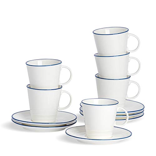 Nicola Spring Juego de Tazas para expreso y platillos - Estilo rústico - Blanco/Azul - 90 ml - Pack de 12 Cover
