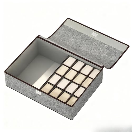 KuBen 靴下17マス 省スペースックス クローゼット 収納 折り畳み下着収納ケース 引き出し仕切り布製衣装ケース蓋つきクロゼット衣類 引き出し型崩れ防止薄型 仕切り防塵防湿 洗える ブラ・下着 (グレー,17格)