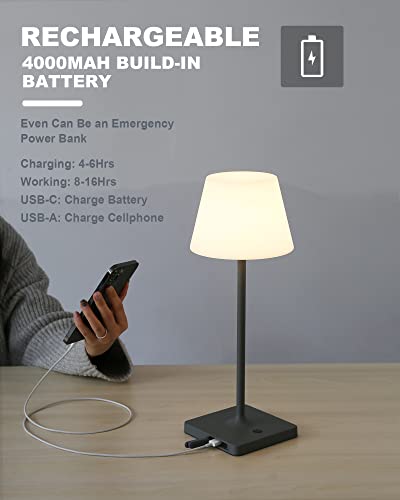 Weilailux Outdoor Battery Operated Table Lamp Waterproof, 4000Mah Cordless Table Lamp Rechargeable, Touch Dimmable Desk Lamp, Led Night Light For Patio Camping Restaurant Home, H15In, Grey #TOP4