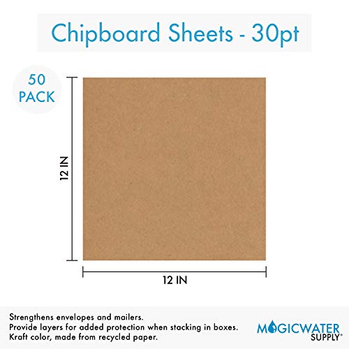 50 Chipboard Sheets 12 X 12 Inch - 30Pt (Point) Brown Kraft Cardboard For Scrapbooking & Picture Frame Backing (.030 Caliper Thick) Paper Board | Magicwater Supply #TOP1