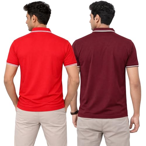 Image of Hangout Hub Men's Polo T Shirt | Solid | Plain Regular Fit Tees|Collar T-Shirts|Half Sleeves|Set of 1 & 2|HH.MP.MAR