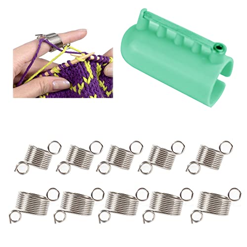 WETARENDA 11 Piezas Anillo Tensor para Tejer, Anillo Tensor Crochet, Anillo Ajustable Crochet, Accesorios para Punto y Ganchillo, Anillo para Sujetar Lana para Tejer, 10 de Metal y 1 de Plástico Cover
