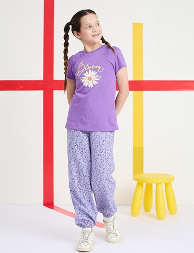 Image of Amazon Brand - Symbol Girls Relaxed Fit Printed Rayon Jogger Pants | Elasticated Waistband | Age 2-14 Years