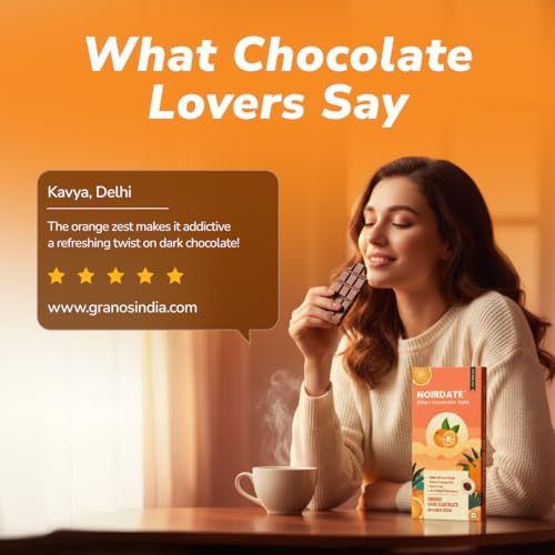 Image of NoirDate Orange Dark Chocolate - 15g, Bean to Bar, Sweetened with Dates, Refined Sugar Free, Clean Label, Healthy & Tasty Indulgence, Vegan, Gluten-Free, Antioxidant Rich (Pack of 6)