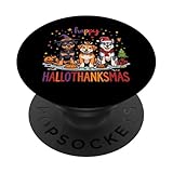 Feliz Hola, Gracias, Perros, Lindo trío de Vacaciones PopSockets PopGrip Adhesivo