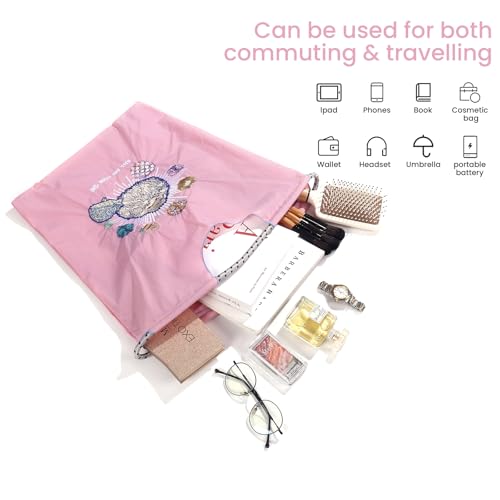 Image of Ball&Chain Stylish Embroidered Nylon Tote Bag for Women - Perfect for Shopping,Travel, Beach, and Ideal Birthday Gift! (Pink, Large)