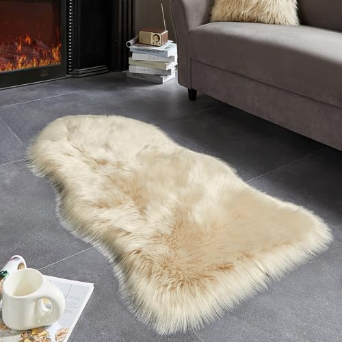 Tapete de piel falsa AMTOVO beige 2 x 4 ft miniatura 2