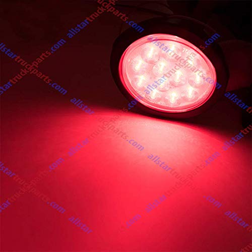 [ALL STAR TRUCK PARTS] 4\" Inch White and Red 12 LED Round Stop/Turn/Tail/Reverse/Backup Trailer Light Kit with 3 wire Pigtail Plug & Grommet (Qty 2 Red + Qty 2 White) (Mix, 4 Red + 2 White) - Thumbnail 4