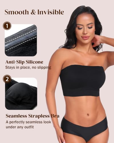 Image of HACI Strapless Bra Wireless No-Slip Seamless Bandeau Tube Top for Women Everyday