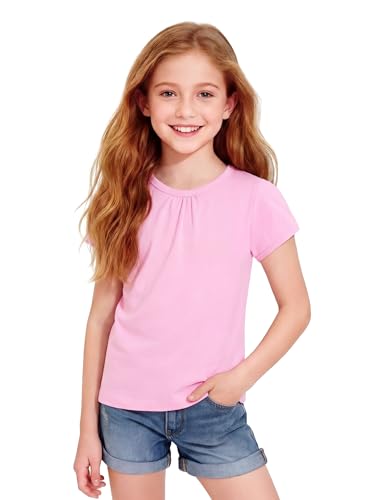 Image of Girls Short Sleeve Shirts Cotton Crew Neck T-Shirt Kids Plain Tees Tops Size 5-12 Years