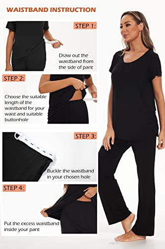 Smallshow Deman Stillpyjama Kurzarm Umstandsmode Schlafanzüge für Stillzeit,Black,M