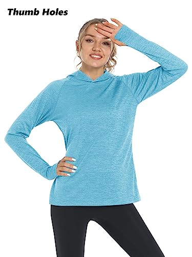 Tacvasen Uv Protection Shirts For Women Hoodies Hiking Shirts Long Sleeve Lightweight Qucik Dry Outdoor Fishing T-Shirts Water Blue #TOP4