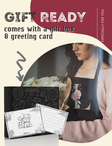 Initial Black Apron For Women With Pockets, Kitchen Cooking Gardening Cute Apron Gifts For Her, Chef, Mom, Artists, Hair Stylists, Funny Gifts For Women, Friends, Sisters, Grandma - J #TOP6