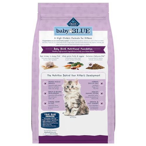 Blue Buffalo Baby Blue Natural Dry Food for Kittens, Healthy Growth Formula with DHA, Chicken and Brown Rice Recipe, 5-lb Bag