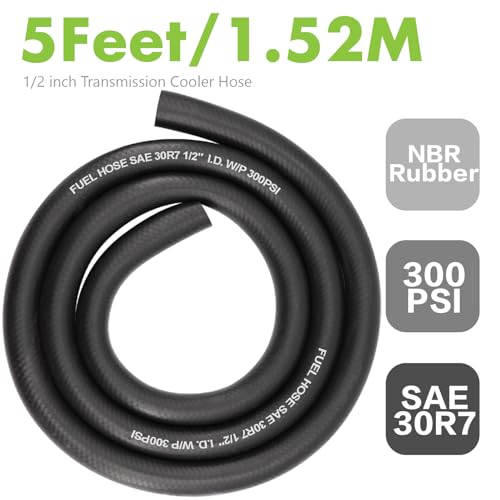 Image of Jeemiter 1 /2 inch ID (13mm) Fuel Line Hose 5FT - Heavy Duty SAE 30R7 NBR Rubber - Short Length High Flow Kit with 10 Clamps for Diesel Trucks, Marine, Tractor & Industrial Use