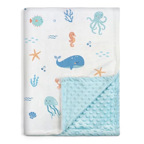 Image of SANDJEST Sea Animal Minky Blanket 30 x 40 Inches, Gift for Christmas Birthday