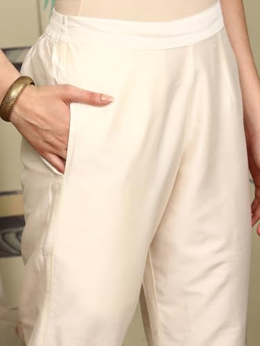 Image of ishin White Floral Embroidered Thread Work Straight Kurta With Trousers & Dupatta | Kurta set for women | Kurta with trousers and dupatta