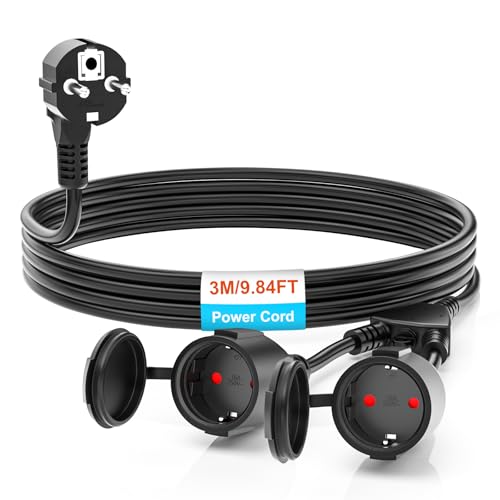 Câble de rallonge 3M Schuko multiprise étanche alimentation extérieure câble noir 16A