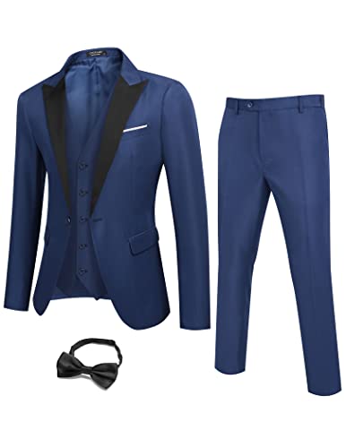 La mejor comparación de Traje zara hombre - solo los mejores. 37 COOFANDY Traje de 3 piezas para hombre, ajuste delgado, esmoquin con un botón, traje de graduación, chaqueta, chaleco y pantalones con corbata, Azul marino, Large
