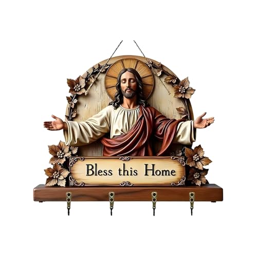 Bless This Home Wood Key Holder Wall Mount 2D Flat May God Bless Key Hooks - image 4