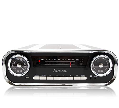 414hBWNdLrL Lauson 01TT16 Platine Vinyle Vintage Design Car Collection Haut-Parleurs Intégrés | Tourne Disque Vinile Bluetooth | Radio FM | USB AUX | Lecteur Vinyle 3 Vitesses 33, 45, 78 RPM (Noir)