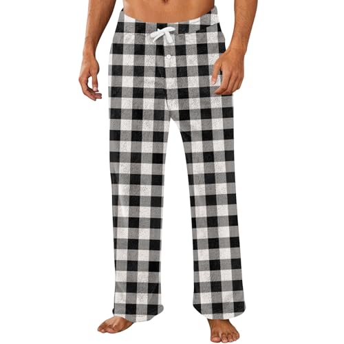 Mens Flannel Pants Open Bottom Fuzzy Buffalo Plaid Pj Pants Fleece Pajama Bottoms Lounge Sleep Pant with Pockets4