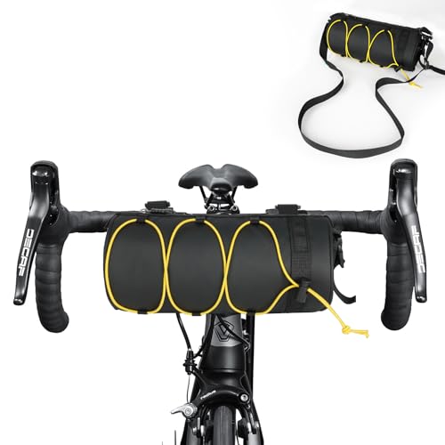 flintronic Borsa da Manubrio Bici, Borsa da Telaio Bici Impermeabile, Borsa da Manubrio Bici di Grande capacità con Tracolla, per Mountain Bike MTB, Bici da Strada-Giallo