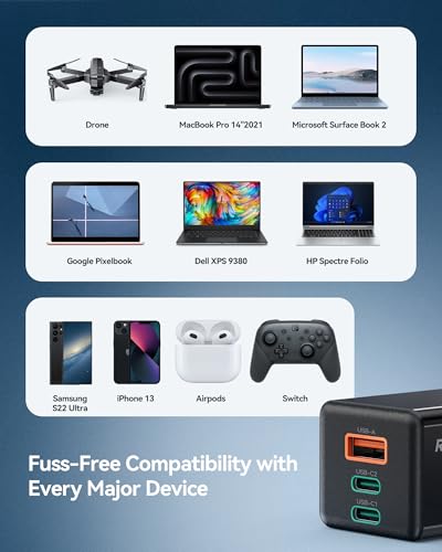 Ruko 65W USB C Travel Charger Kit, 3-Port GaN Fast Charger - image 7