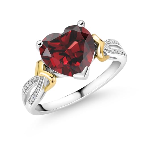 Gem Stone King Heart Shape Gemstone Birthstone and Diamond Engagement Ring For Women | 925 Sterling Silver and 10K Yellow Gold | 10MM Heart | Available In Size 5, 6, 7, 8, 9