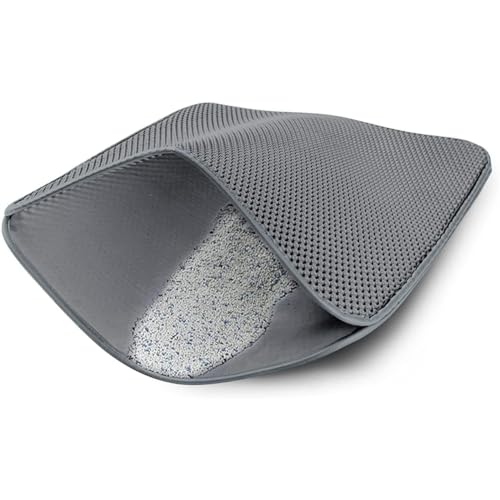 Image of Cat Litter Mat 16x20 Inch - Double Layer Open Edge Design, Waterproof & Urine Proof, EVA Material, Durable and Washable Litter Trapping Mat (Medium, Grey)