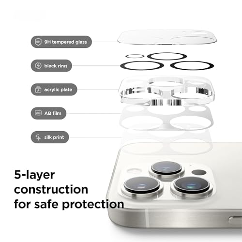 Image of Tempered Glass Camera Lens Protector for iPhone 16 Pro /iPhone 16 Pro Max - Alloy Metal Cover with Tempered Glass - Scratch Resistant, Easy Installation (Clear)