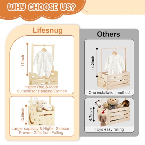 Image of Wooden Baby Shower Crate Closet with Wheels & Higher Handle, Pushable Baby Shower Gifts Baby Basket, Wooden Crate for Storage, Personalized Baby Gifts for Newborn Boy Girl New Parent, 28 inch x 13.6 inch x 9 inch