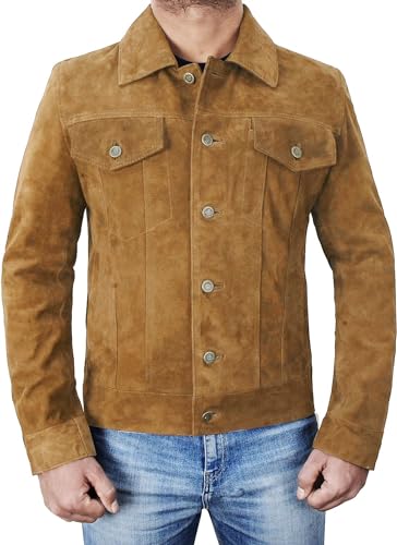Image of Men's Suede Leather Jacket - Western Style Cowboy Trucker Leather Jackets for Adult Outerwear