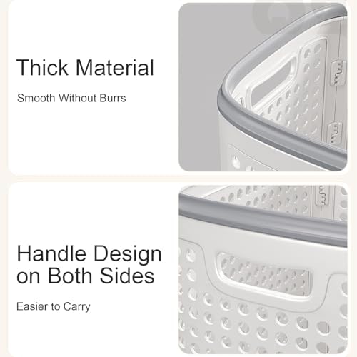 Medium Laundry Hamper with Lid, Plastic Rolling Laundry Basket, Hollow Design Clothes Organizer with Easy Carry Handles for Easy Transport and Storage