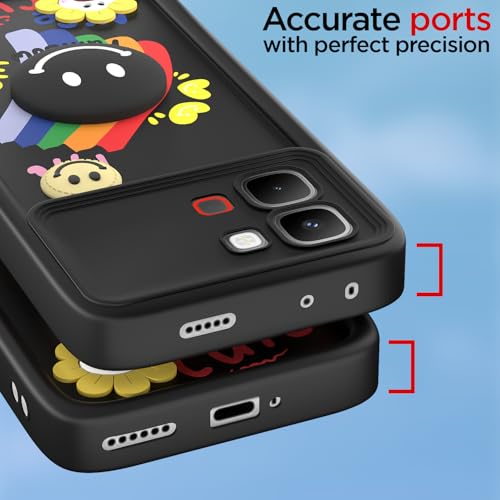 Image of Pikkme Back Cover for Infinix Note Edge 5G | Soft Silicone| Cute Rainbow Smile & 3D Cartoon Flower Design | Shockproof Raised Camera Protection Bumper Case (Black)
