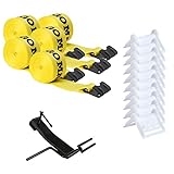 DC Cargo Mall Flatbed Tie-Down Kit - 16 Pieces: 4 Inch Flatbed Winch Straps, V Board Corner...