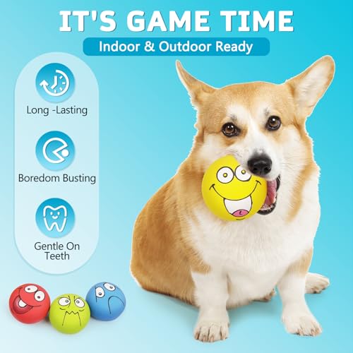HDSX Quietschendes Hundespielzeug mit Smiley-Gesicht, weich, Latex, Gummi, Quietschspielzeug für kleine und mittelgroße Welpen, 4 Stück (Emoji)