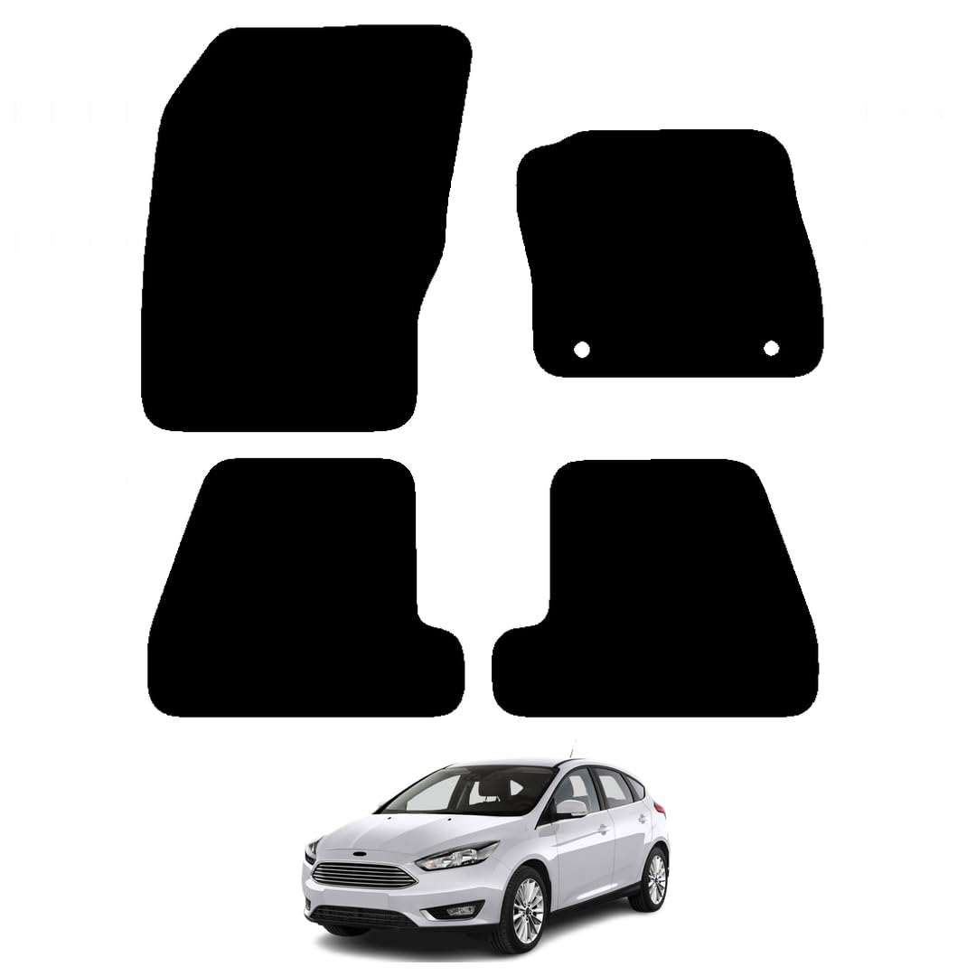 Car Mats Compatible With Ford Focus MK3 (2011–2015) – Tailored Carpet Set, Anti-Slip Backing, Heel Pad, Black Trim