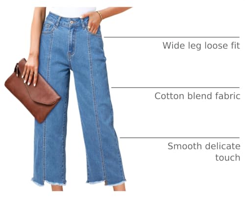 Image of Sidefeel Women's Jeans High Waisted Wide Leg Loose Fit Straight Leg Zimbaplatinum Cropped Denim Pants