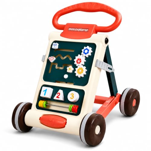 Image of MiniExplorer Baby Activity Walker for 6-15 Months, Foldable Push Walker for Babies, Toddler Learning Walker with Activity Panel, Walker for Boys & Girls, Anti-Slip Wheels & Interactive Toys - Beige