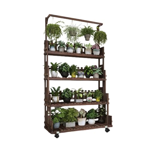 Support plantes bois massif à roulettes pour libérer l'espace au sol