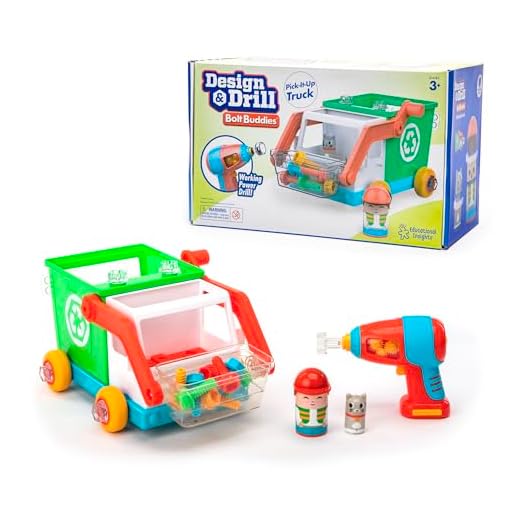 Educational Insights Design & Drill Bolt Buddies Recycling Truck Toy, Take Apart Toy with Electric Drill Toy, STEM Toy, Gift for Boys & Girls, Ages 3+