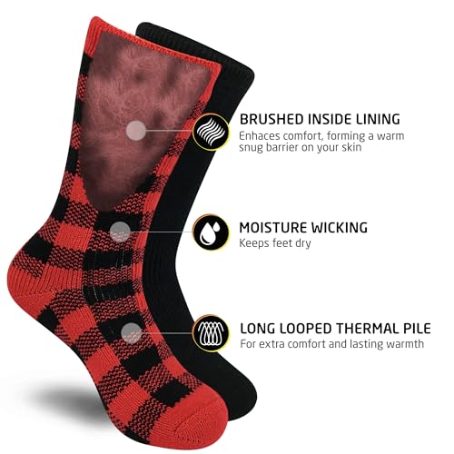 HOT FEET Thermal Socks for Men, Cold Weather, 2/4 Pack Thick Warm Socks, Winter Insulated, Stocking Stuffers, Size 6-12.5
