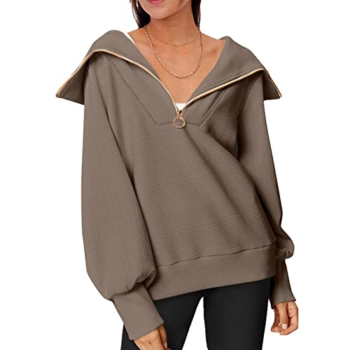 HOTIAN Damen Sweatshirt Pullover ohne Kapuze Oversize Casual Langarm...