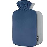 Bolsa de Agua Caliente con Funda - Funda de Vellón Premium Suave - 1.8L Gran Capacidad - Bolsa Agua Caliente para el alivio del dolor de espalda, cuello, hombros y para noches acogedoras - Azul Oscuro