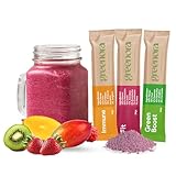 GREENORA Sticks de Fruta Liofilizada en Polvo, Mix de Sabores, Kiwi, Espirulina, Frambuesa, Melocotón y Plátano, Ideal para Smoothies, Bowls y Recetas, Sin Azúcar, 9 Unidades