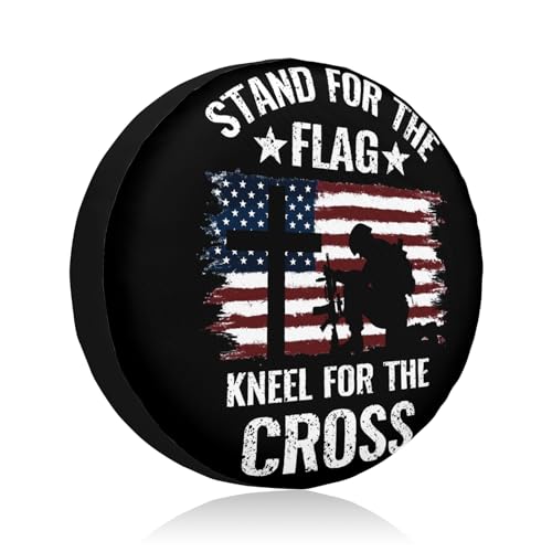 Image of American Flag Spare Tire Cover Stand for The Flag Wheel Cover 15 Inch | Red White Blue，Polyester，Protectors Tire Cover，Waterproof，Dust-Proof，Universal，Fit for RV Jeep SUV Motor Travel Camper Tires