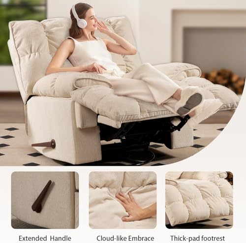 Sillón reclinable plegable beige con tela peluche miniatura 3